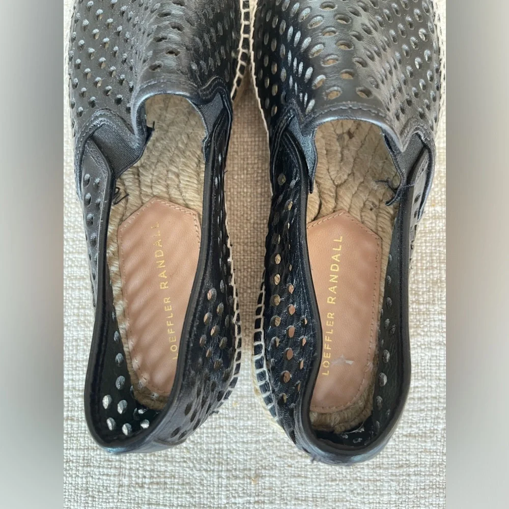 Loeffler Randall Rowan Black Leather Platform Espadrille Loafer Sneaker 40 9-9.5